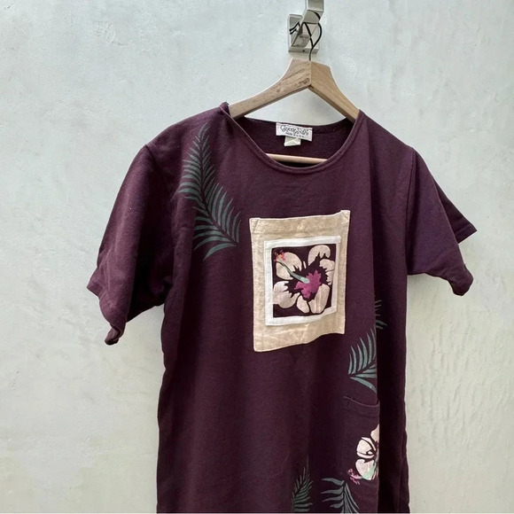 VTG Crazy Fish || Sheath Jersey Pocket Tee Dress Hibiscus Hawaiian Med - Picture 5 of 9